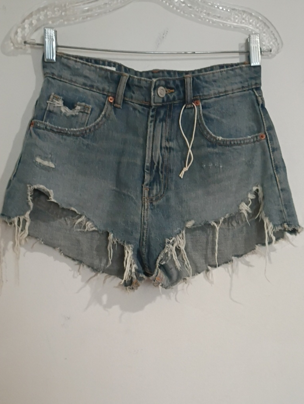 Zara Frayed Light Blue High-Waist Denim Shorts